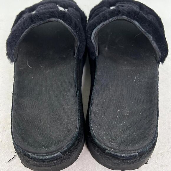 UGG WOMEN'S LATON PLATFORM SHOES US 10 SHEARLING SLIDE SANDALS BLACK OPEN-TOE - Picture 9 of 10